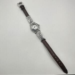 Brighton Santa Barbara Watch Vintage Silver tone Brown Italian Leather strap